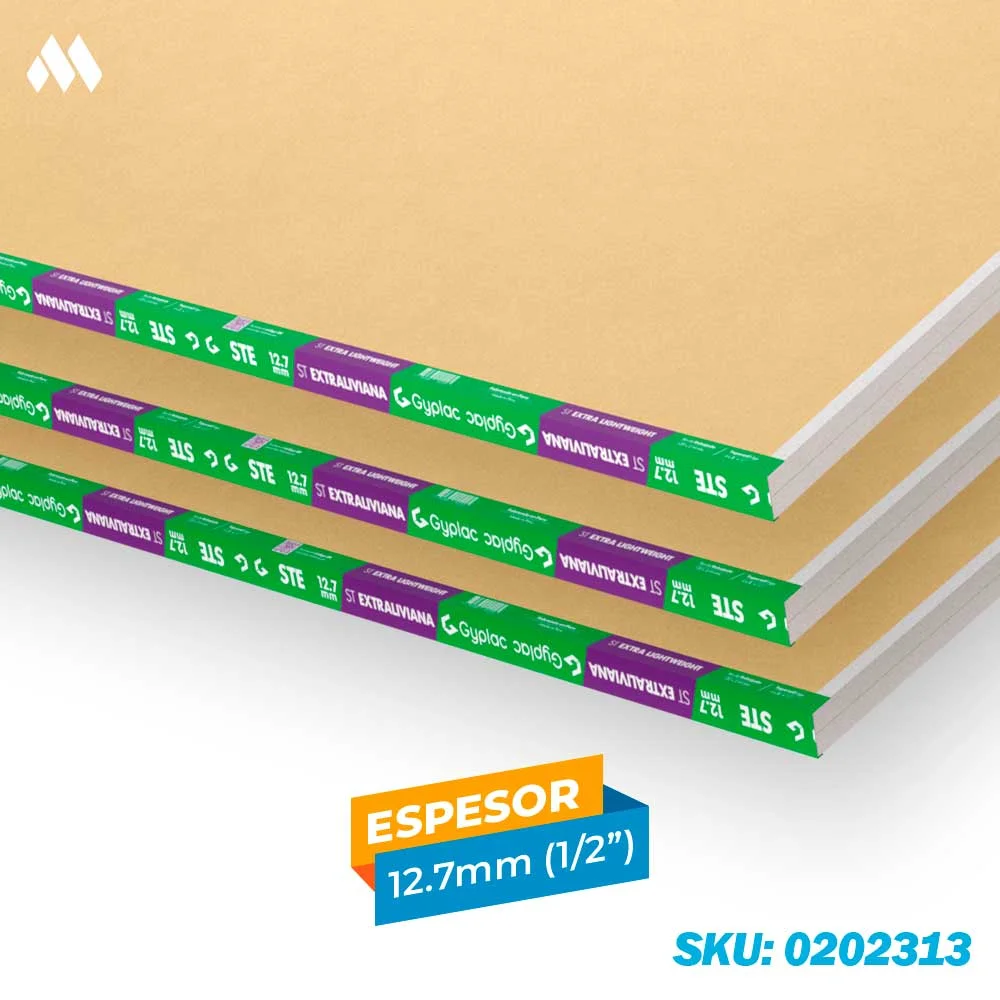 0202313-ab Plancha de Yeso Gyplac ST Extraliviana 12.7 mm (1/2") – 1.22 × 2.44 m - Imagen 1